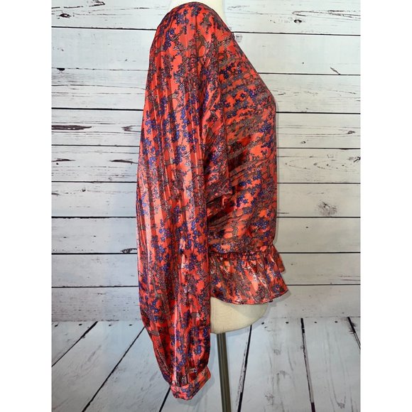 Free People Small Blouse Paisley Metallic Stripe Shirt Boho Hippie Peplum - Picture 5 of 10